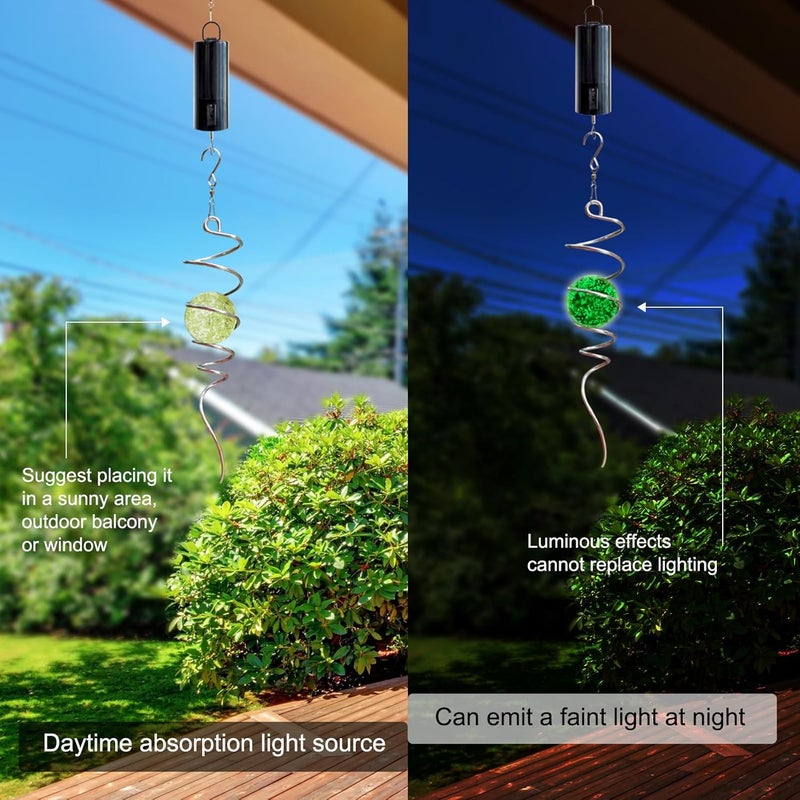 Eiryhope Glow in The Dark Gazing Ball Spiral Tail - Wind Spinner Stabilizer with Glow Glass Ball & Swivel Hook, Hanging Garden Decoration Sun Catcher Rainbow Maker Decor for lndoor Outdoor 13" Height - Image 2